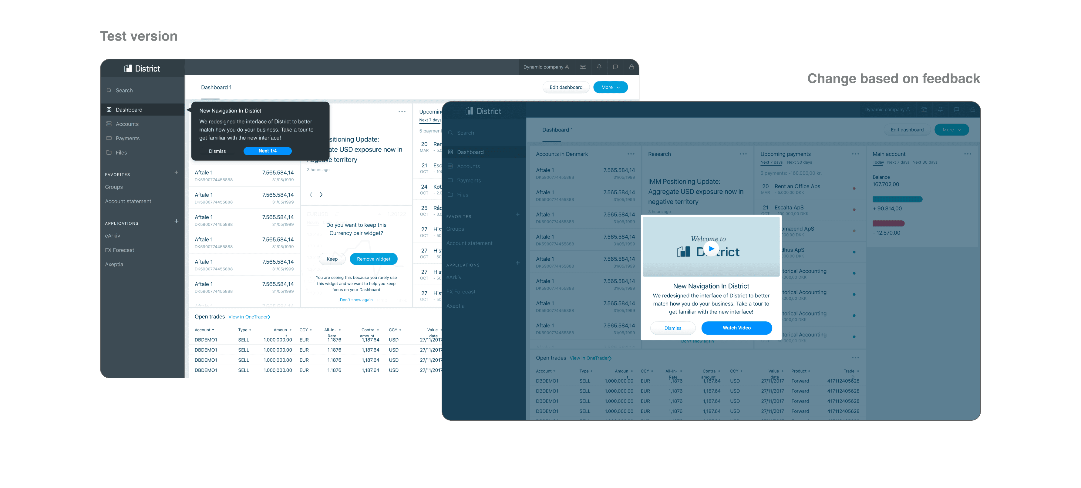 Danske Bank District platform centered product shot with video walkthrough